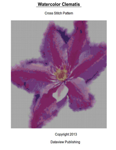 Watercolor Clematis Flower Cross Stitch Pattern Downloadable