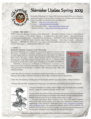 Skirmisher Update Spring 2009