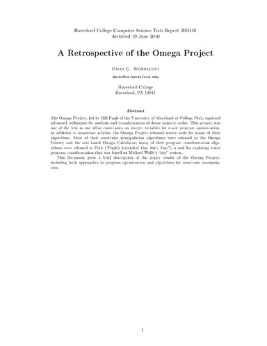 HC-CS-TR-2010-01: A Retrospective of the Omega Project