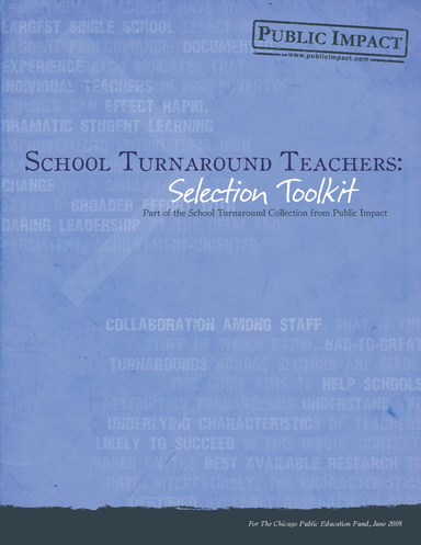 School Turnaround Teachers: Selection Toolkit