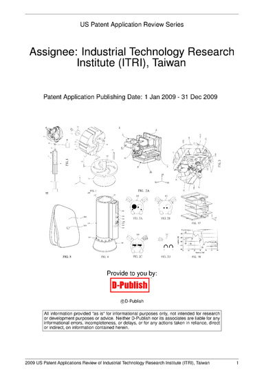 2009 US Patent Application Review Series - Industrial Technology Research Institute (ITRI), Taiwan
