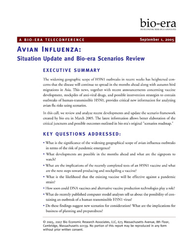 Avian Influenza - Situation Update and Scenarios Review - 09-01-2005