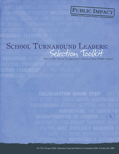 School Turnaround Leaders: Selection Toolkit