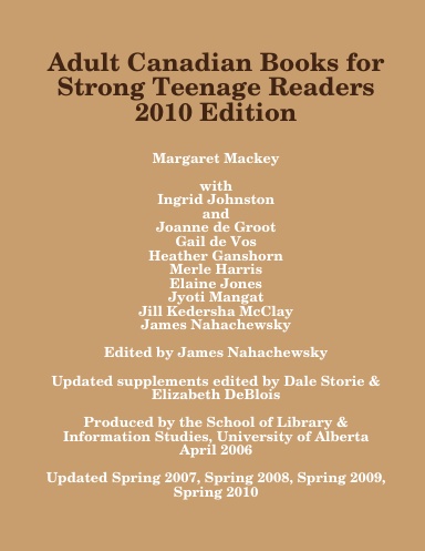 Adult Canadian Books for Strong Teenage Readers 2010