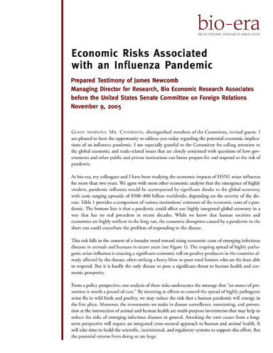 Economic Risks Associated with an Influenza Pandemic