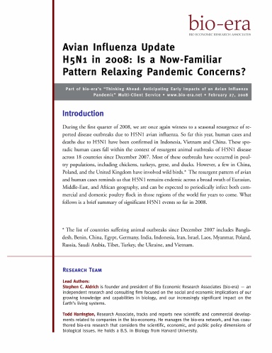 Avian Influenza Update: H5N1 in 2008 - Is a Now-Familiar Pattern Relaxing Pandemic Concerns?