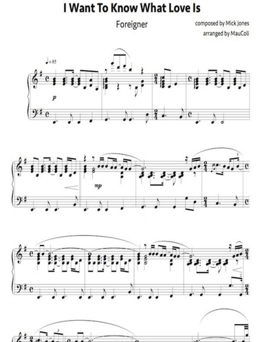 I Want To Know What Love Is (piano music sheet)