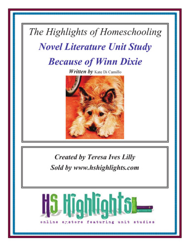 Novel Literature Unit Study Because of Winn Dixie