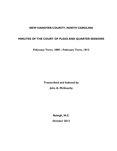 New Hanover County, NC, P&Q Minutes, 1809-1813