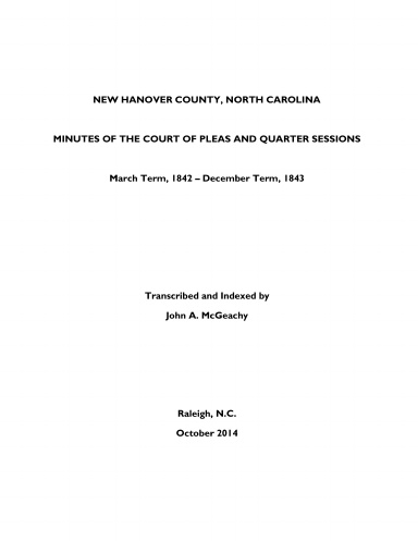 New Hanover County, NC, P&Q Minutes, 1842-1843