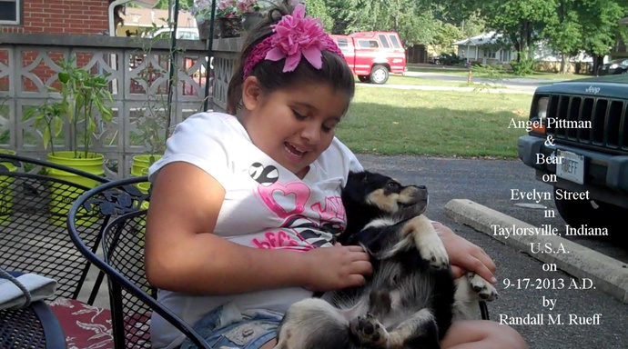 Angel Pittman & Bear on Evelyn Street in Taylorsville, Indiana U.S.A. on 9-17-2013 A.D.