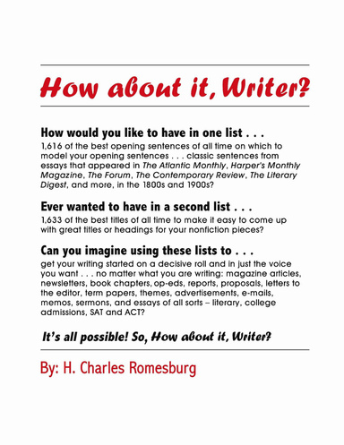 How About It, Writer?: It's all possible So, How about it, Writter?