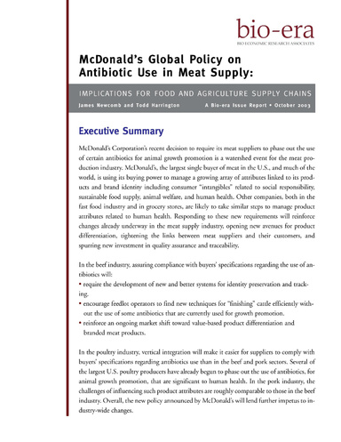 McDonald’s Global Policy on Antibiotic Use in Meat Supply