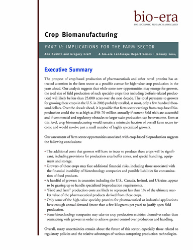 Crop Biomanufacturing — Part II: Implications for the Farm Sector
