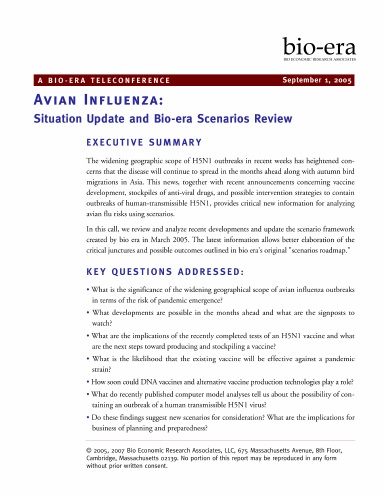 Avian Influenza - Situation Update and Scenarios Review - 09-01-2005
