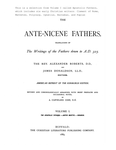 Ante-Nicene Fathers Volume 1: Apostolic Fathers