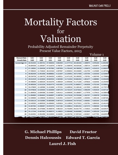 Mortality Factors for Valuation: Probability Adjusted Remainder Perpetuity Present Value Factors, 2013 Volume 1