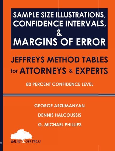 Sample Size Illustrations, Confidence Intervals, & Margins of Error: Jeffreys Method Tables for Attorneys & Experts: 80 Percent Confidence Level