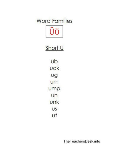 Word Families: Short Letter 'U'