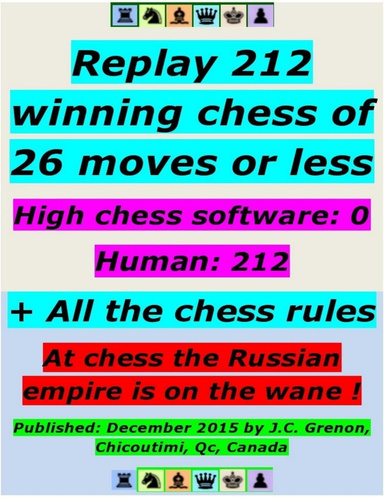 Replay 212 Winning Chess of 26 Moves or Less - High Chess Software : 0 - Human : 212 ; + All the Chess Rules