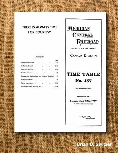 Michigan Central Canada Division Time Table No. 157 - April 24th, 1949
