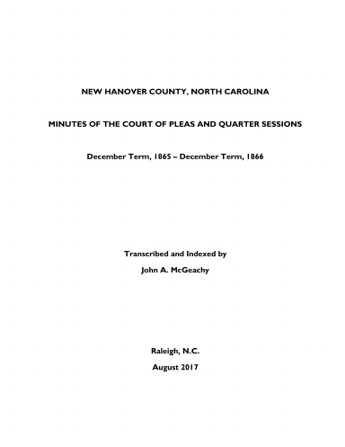 New Hanover County, NC, P&Q Minutes, 1865-1866