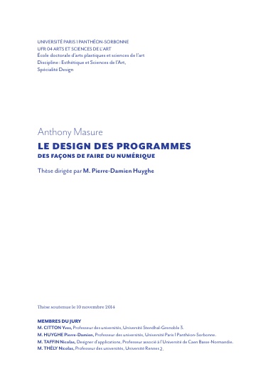Thèse "Le design des programmes, des façons de faire du numérique"