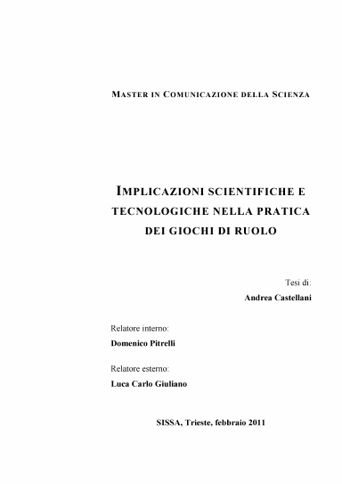 Implicazioni scientifiche e tecnologiche nella pratica dei giochi di ruolo