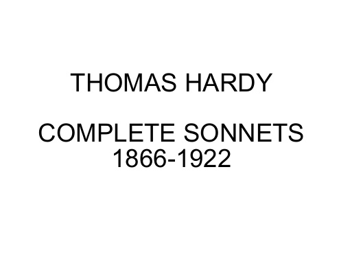 THOMAS HARDY COMPLETE SONNETS 1866-1922