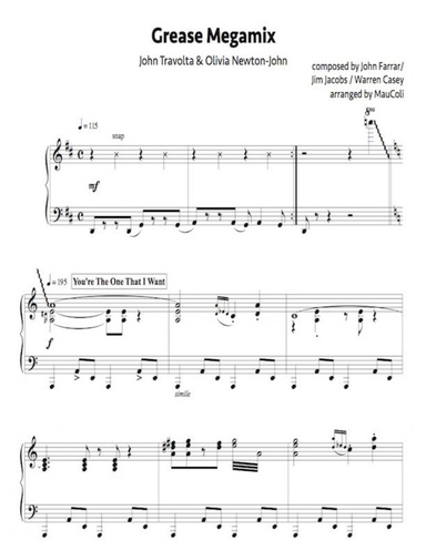 frecuencia Broma Proponer Grease Megamix (piano music sheet)