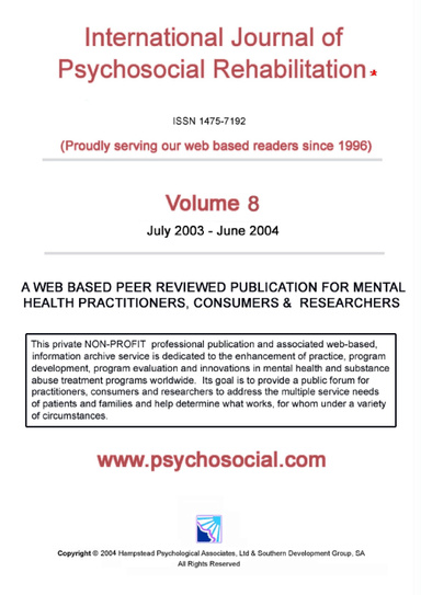 International Journal of Psychosocial Rehabilitation - Volume 8