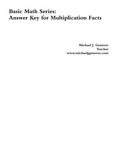 Basic Math Series: Answer Key for Multiplication Facts