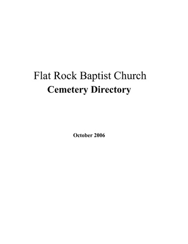 Flat Rock Baptist Church Cemetery Directory