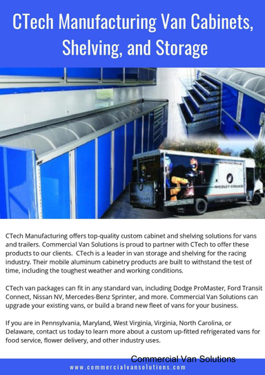 CTech Manufacturing Van Cabinets,  Shelving, and Storage