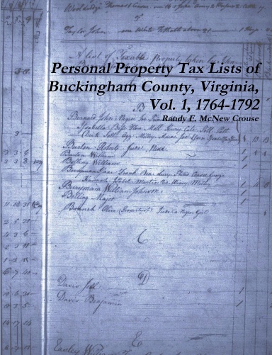 Personal Property Tax Lists of Buckingham County, Virginia, Vol. 1, 1764-1792
