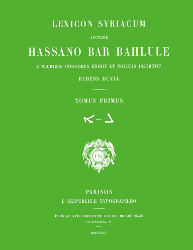 Lexicon Syriacum: Hassan Bar Bahlul - I