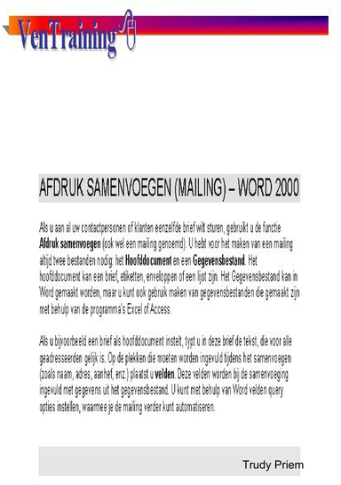 Afdruk Samenvoegen / Mailing -  Word 2000