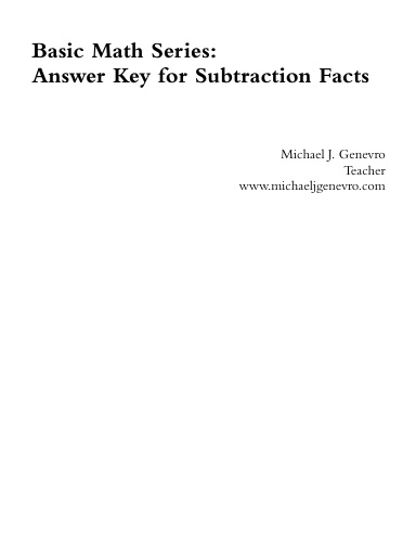 Basic Math Series: Answer Key for Subtraction Facts