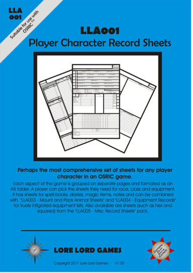 LLA001-Player Character Record Sheets