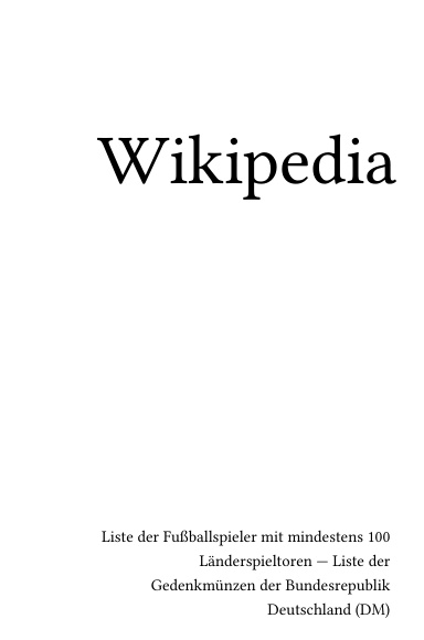 Volume 1816, Liste der Fußballspieler mit mindestens 100 Länderspieltoren --- Liste der Gedenkmünzen der Bundesrepublik Deutschland (DM)