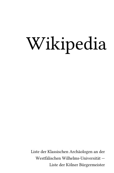 Volume 1838, Liste der Klassischen Archäologen an der Westfälischen Wilhelms-Universität --- Liste der Kölner Bürgermeister