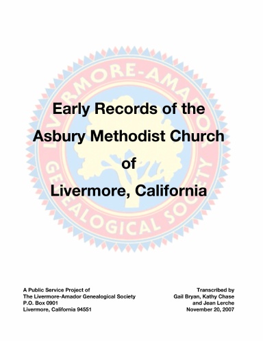 Early Records of the Asbury Methodist Church of Livermore, California