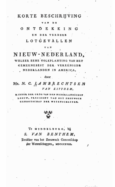 Korte beschrijving van de ontdekking en der verdere lotgevallen in Nieuw Nederland