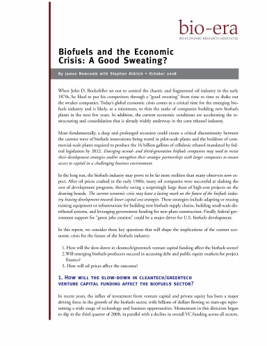 Biofuels and the Economic Crisis: A Good Sweating?