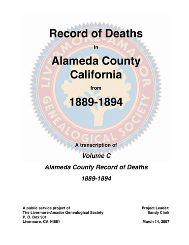 Record of Deaths in Alameda County, California from 1889-1894