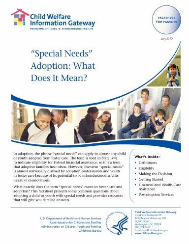 “Special Needs”  Adoption: What  Does It Mean?