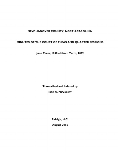 New Hanover County, NC, P&Q Minutes, 1858-1859