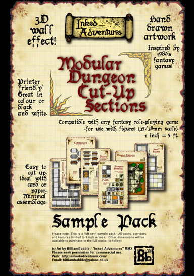 Inked Adventures : Modular Dungeon Cut-Up Sections –Sample Pack