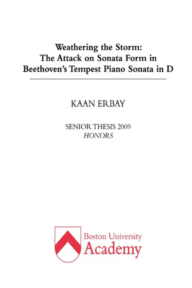 Weathering the Storm: The Attack on Sonata Form in Beethoven's Tempest Piano Sonata in d minor