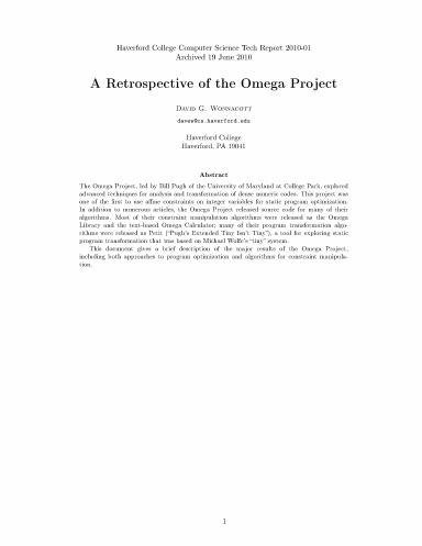 HC-CS-TR-2010-01: A Retrospective of the Omega Project